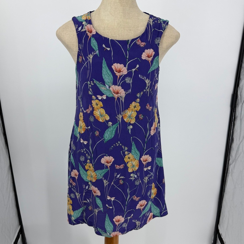 HD in Paris Silk Shift Dress Womens 4 Purple Floral Botanical Anthropologie Boho
